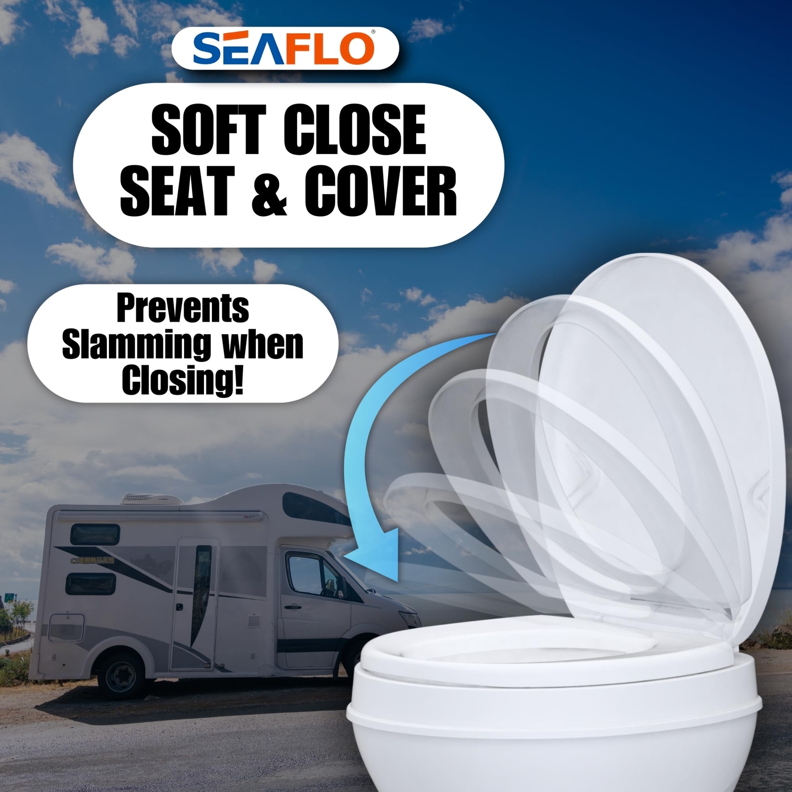 SEAFLO RV Toilet 18.5″ Standard Height Foot Pedal Soft Close 4-Year Warranty
