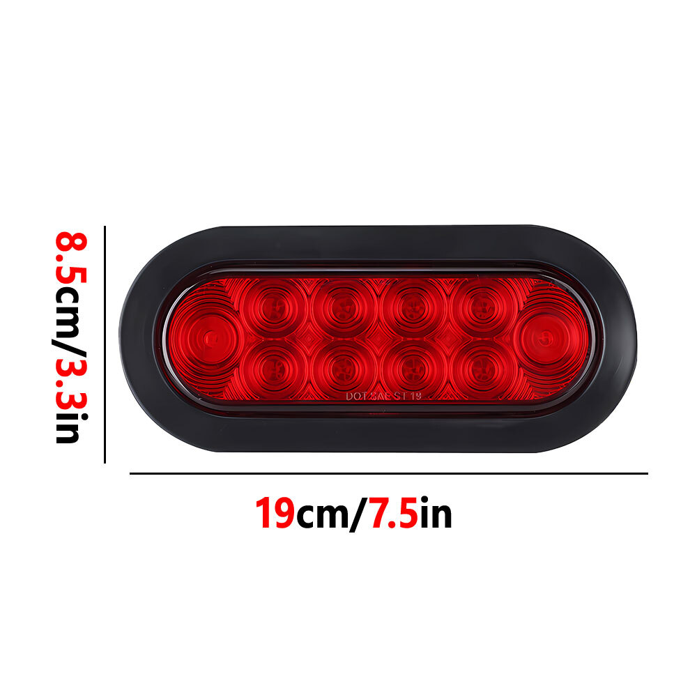 2 Red 6″ Oval Trailer Lights 10 LED Stop Turn Tail Truck Sealed Grommet Plug AAQ