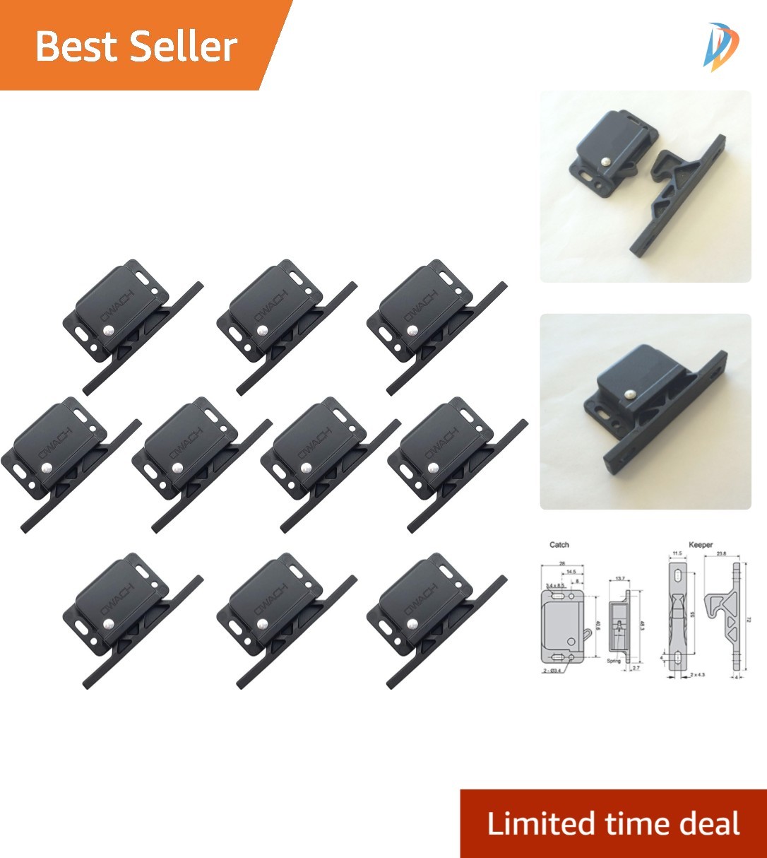Compliant Black Drawer Latch Set – 10 Pack Grabber Catches for RVs & Boats