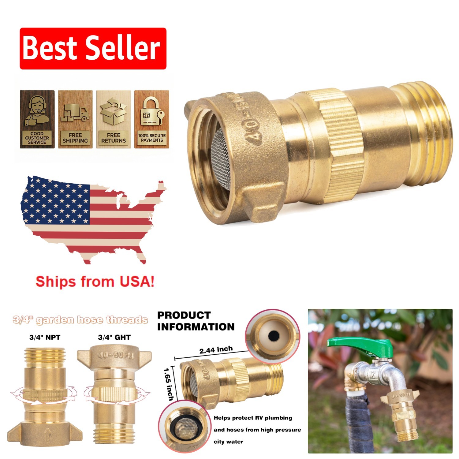 Brass Water Regulator for RV & Travel Trailers – Certified for Safe Drinking