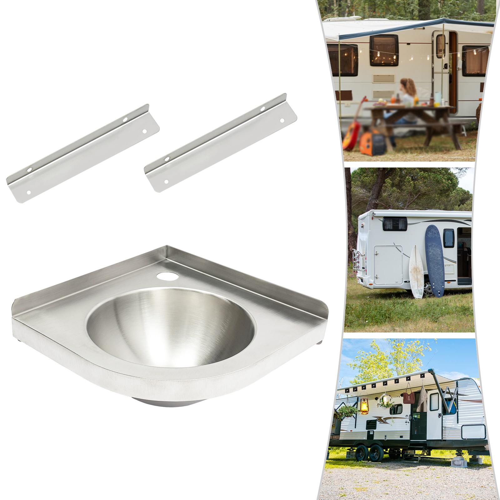 RV Caravan Camper Sink Stainless Steel Hand Wash Basin Wall-mounted Silver Sink