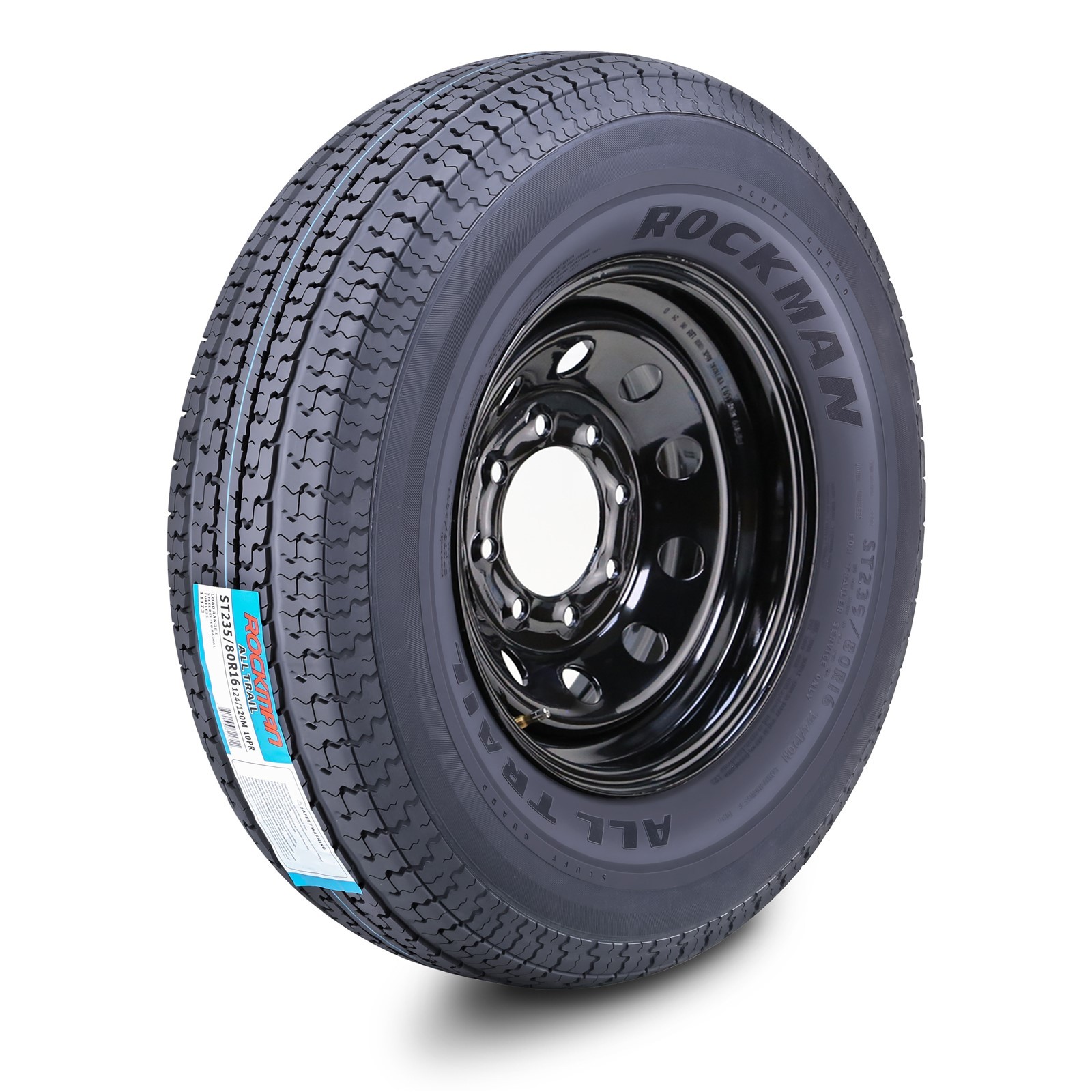 ROCKMAN Trailer Tire Wheel ST235/80R16 10-Ply E 124M 8×6.5 PCD Black Mod Rim