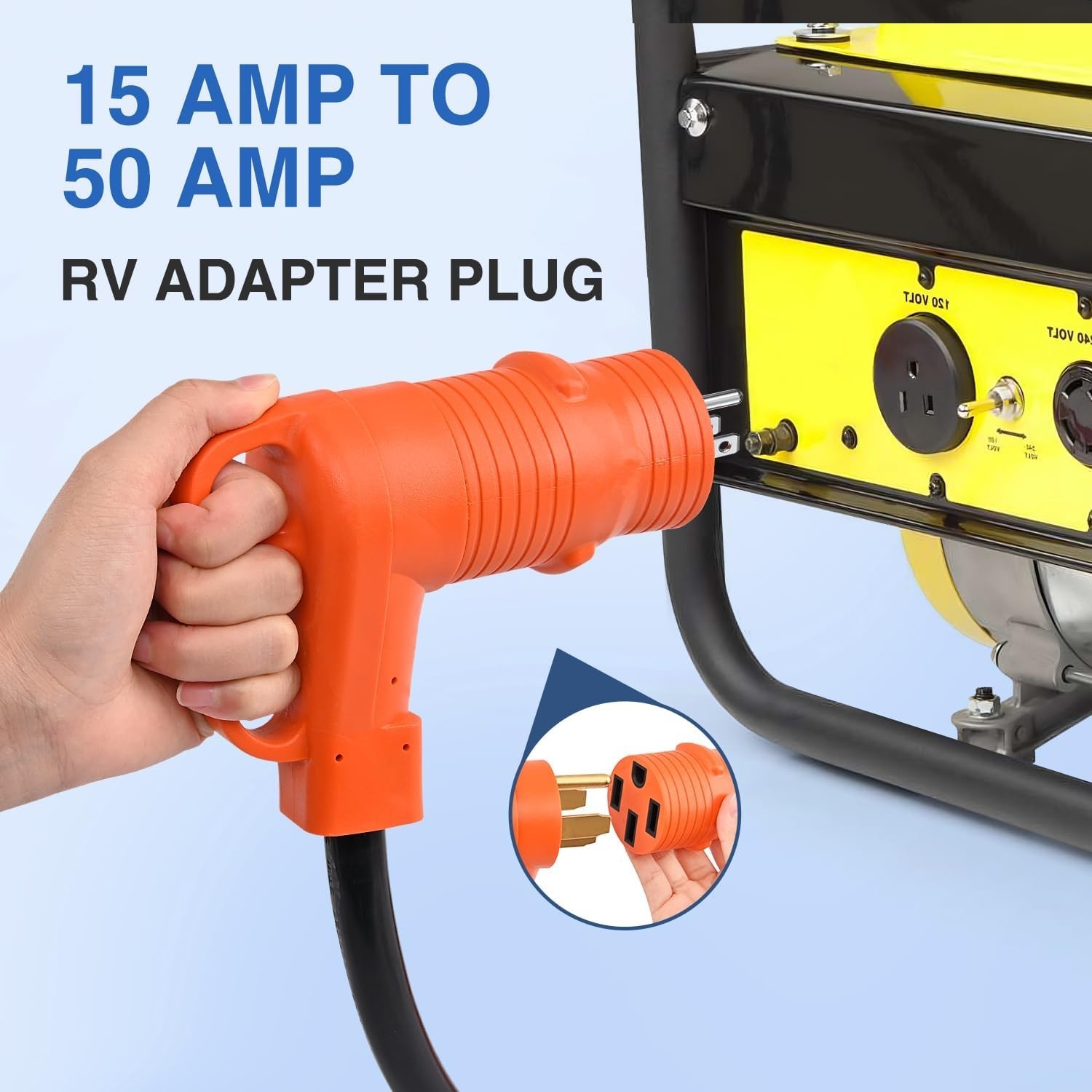 Durable 15 Amp to 50 Amp Heavy Duty RV Power Adapter – Pure Copper Construction