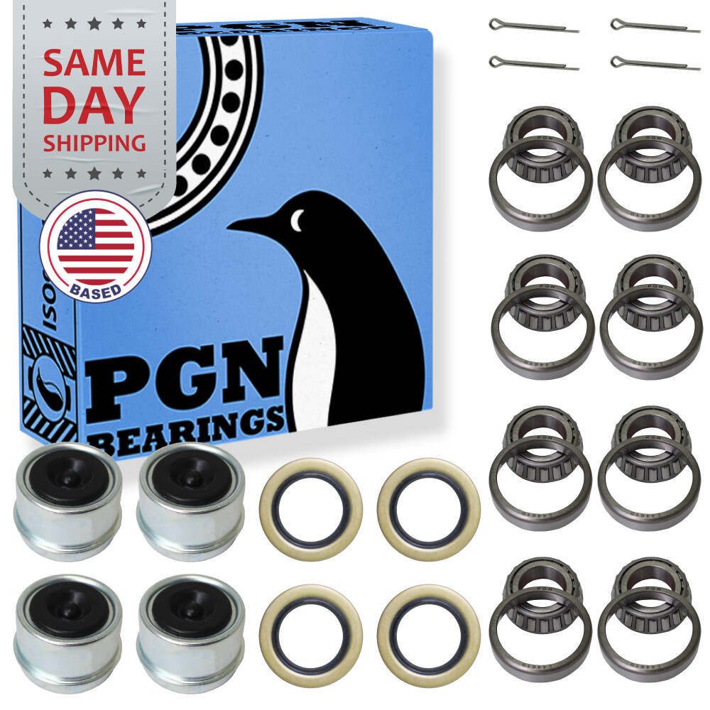 (2) L44643/10, 1″ Axles Trailer Wheel Hub Bearings Kit Seal + Pin + Dust Cover