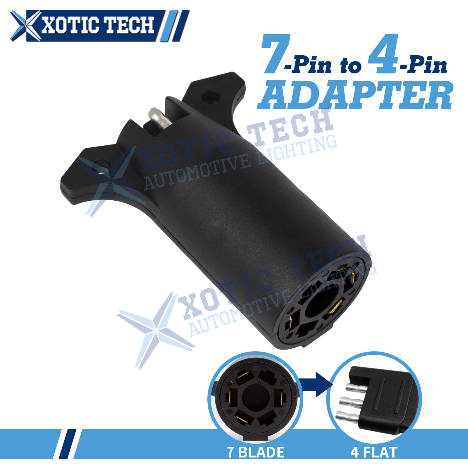 ONE-7 WAY ROUND TO 4 PIN TRAILER WIRE LIGHT ADAPTER PLUG RV, AUTO, BOAT