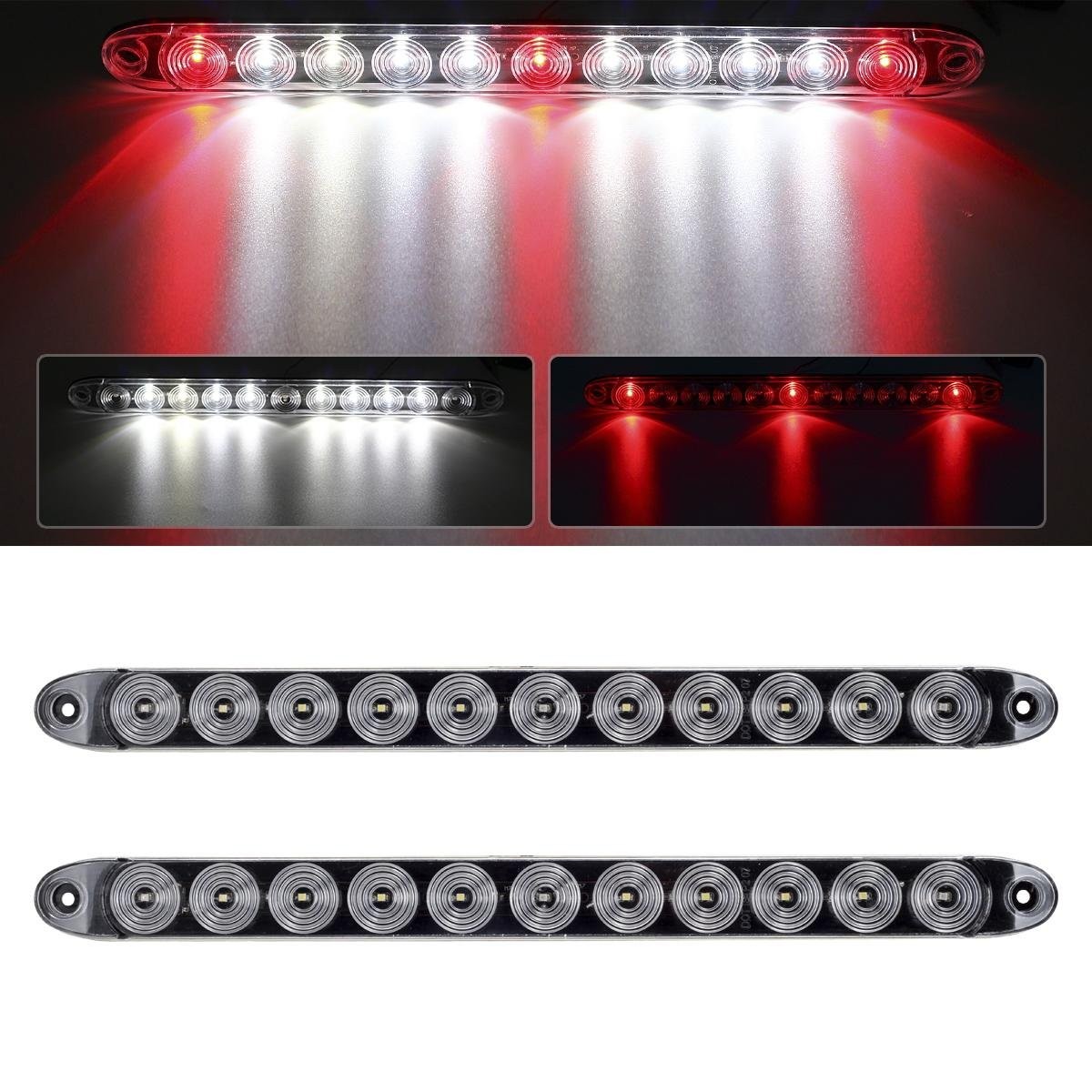 Partsam 2Pcs 15″ Red 3 ID Bar w/Reverse white light 11 LED Truck Trailer RV C…