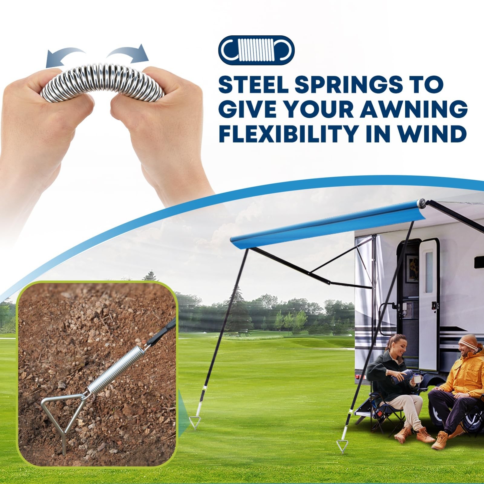 Heavy-Duty RV Awning Tie Down Kit – Durable Anchors, Straps & Storage Bag, Easy