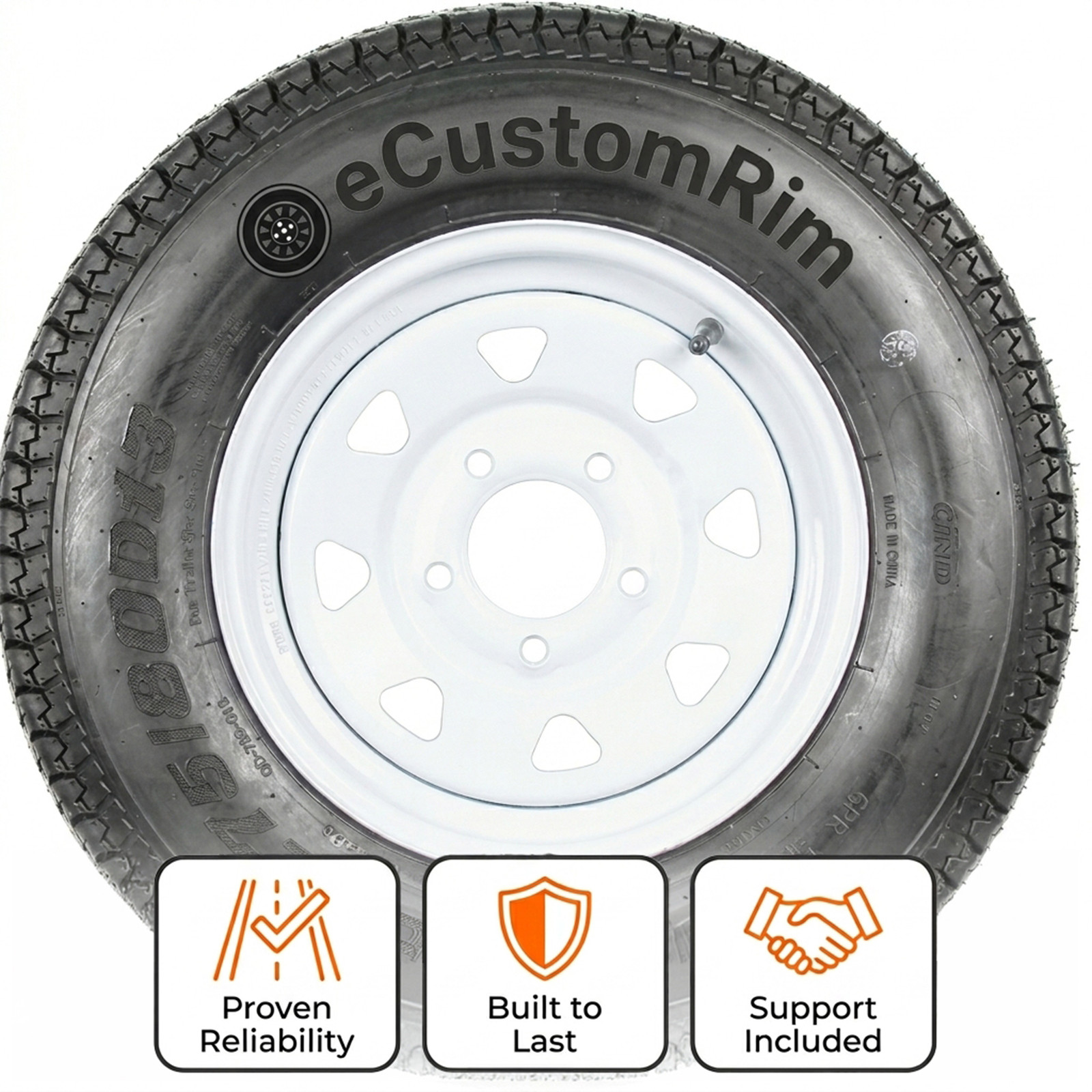 2-Pack Trailer Tire Rim ST175/80D13 175/80 13 Inch LRB 5 Lug White Spoke Wheel