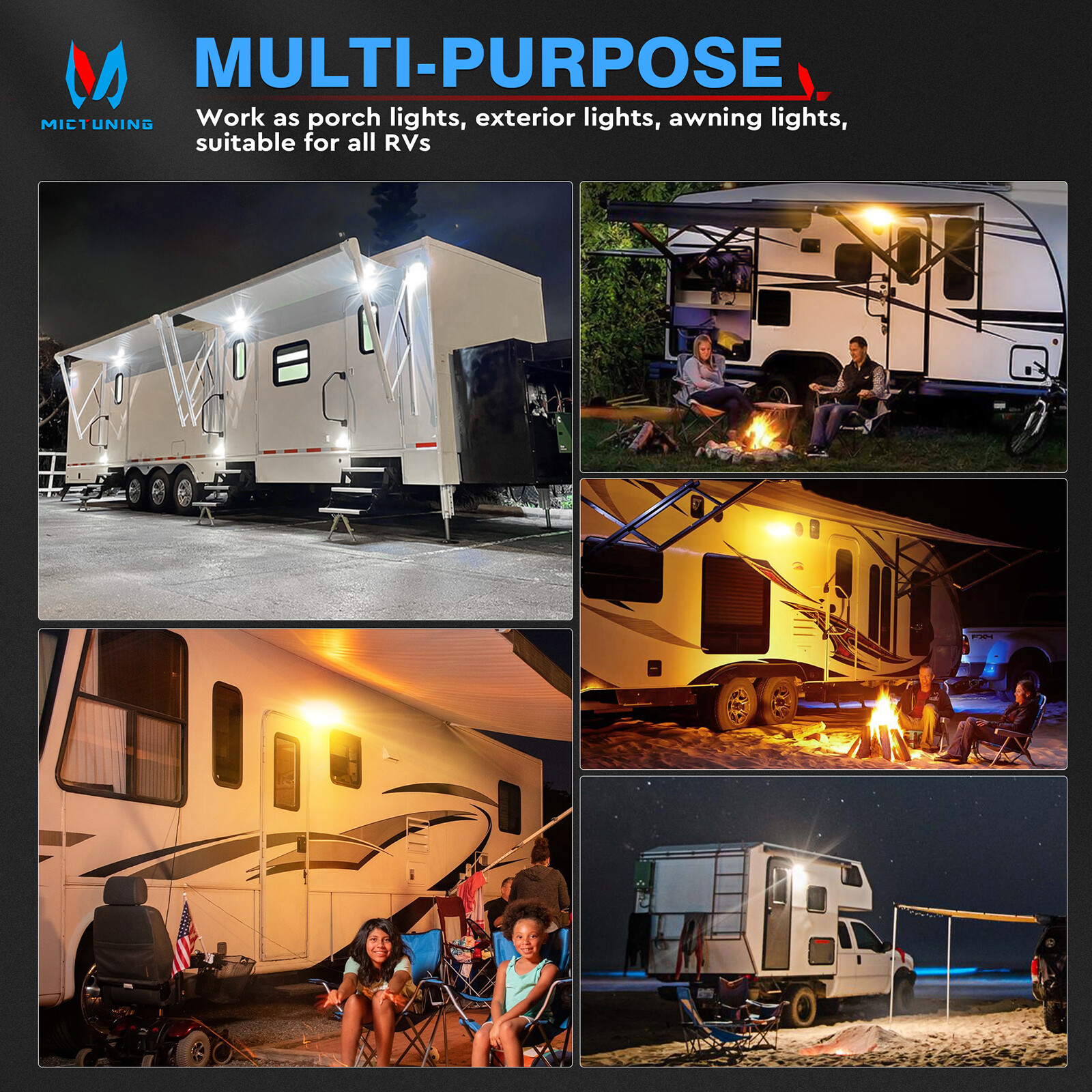 54W 9 Inch RV Porch Lights – Dual Color Exterior Light LED Aluminum Lamp 12V/24V