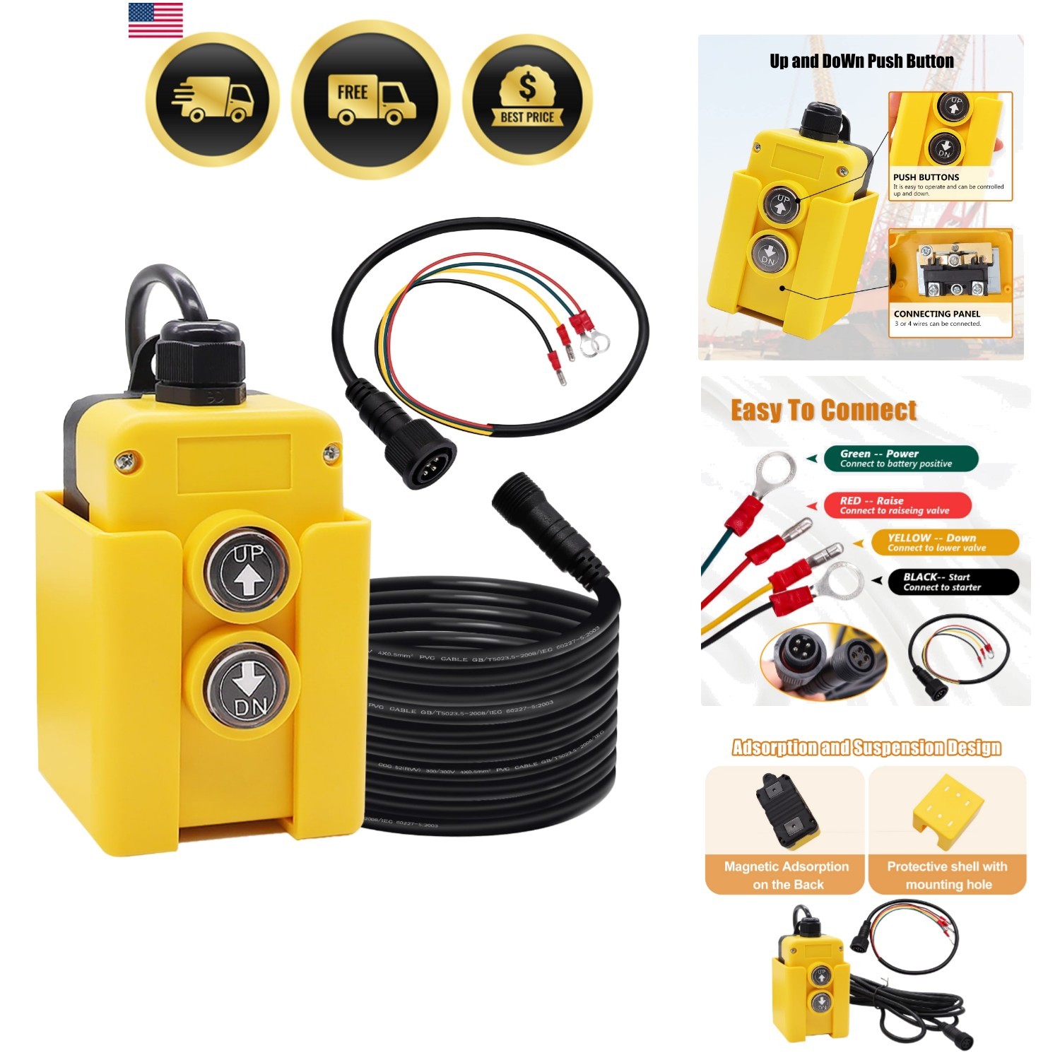 4 Wire Dump Trailer Remote Control Switch 12V Up Down Hydraulic Pump