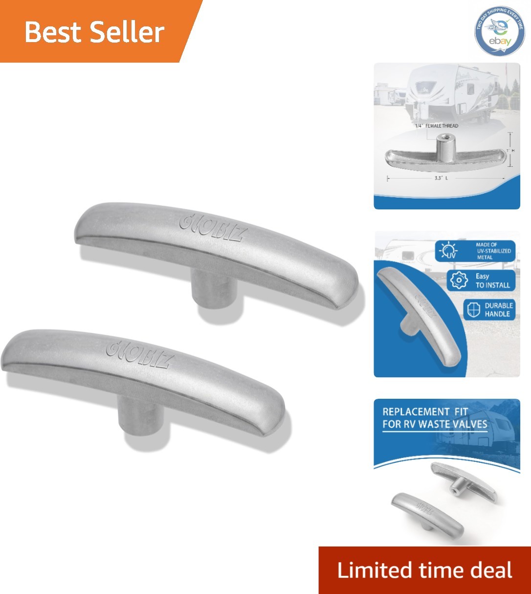 Universal Metal Replacement Handles for RV Waste Valves – Polished Silver Finish