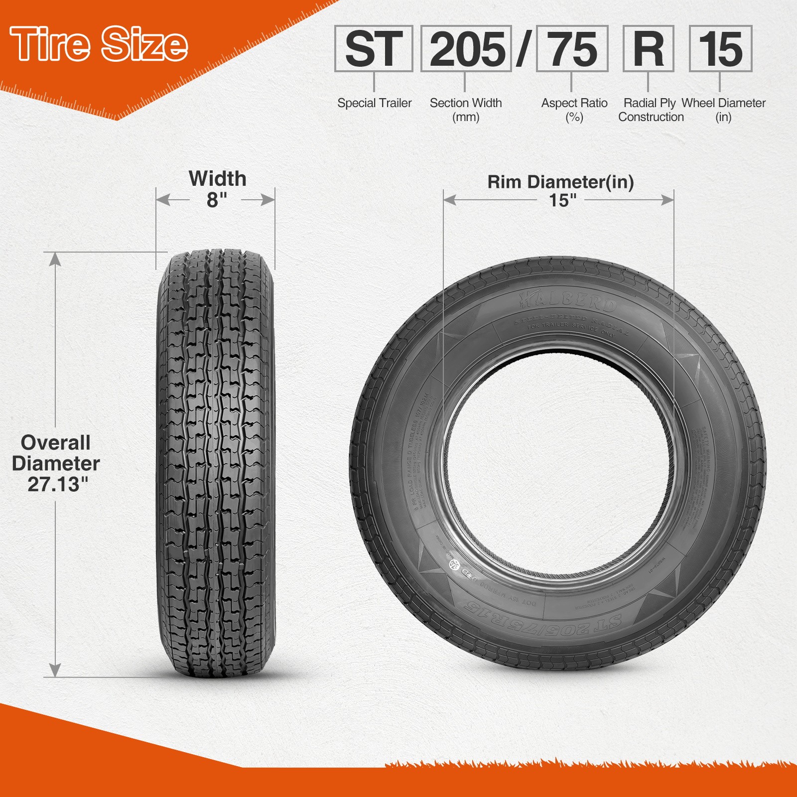 4 Radial ST205/75R15 Trailer Tires 8PR 205 75 15 Load Range D Heavy Duty Premium