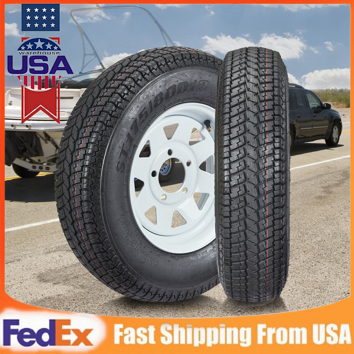 2Pack 5 Lug 175 80 13 Inch Trailer Wheels and Tires, 4.5″ Pitch Circle Diameter