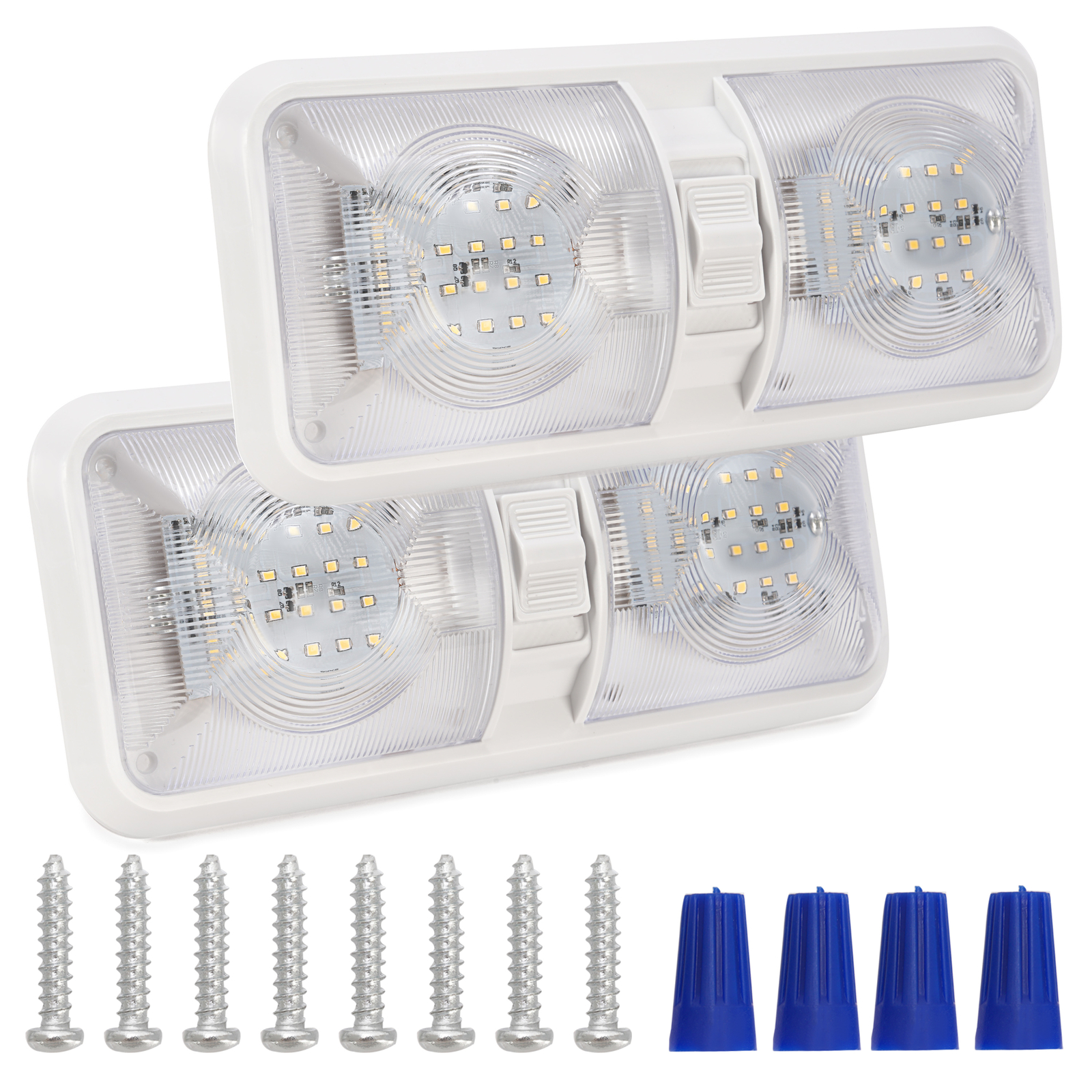 2PCS 12V LED White Ceiling Fixture Double Dome Light For Camper Trailer RV
