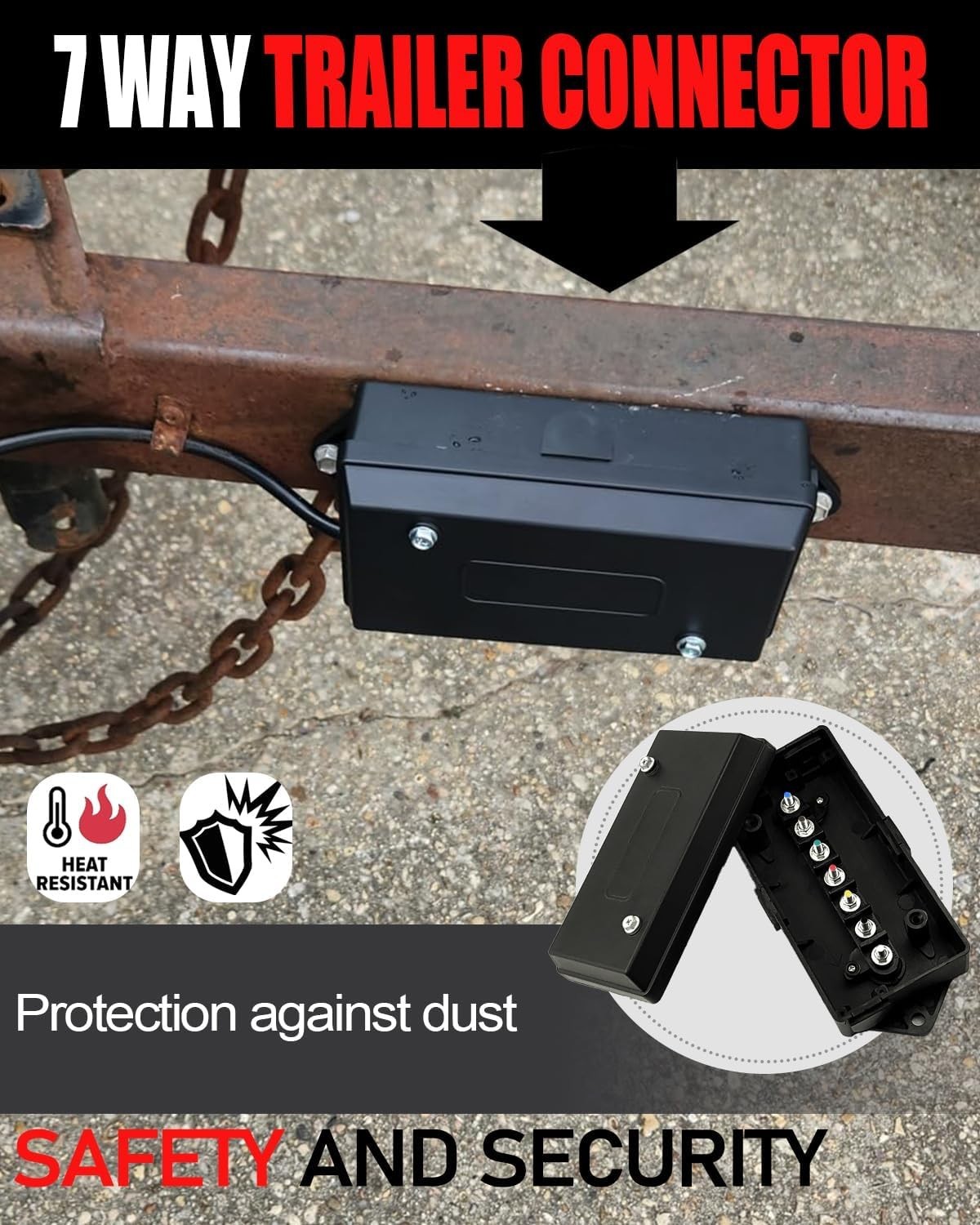 7-Pin Waterproof Junction Box with Quick Identification for RV & Trailer Wiring
