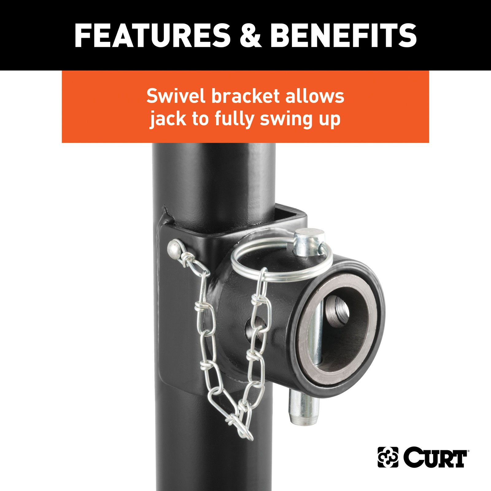 Pipe-Mount Swivel Trailer Jack with Top Handle 2K lbs, 15″ Travel 28322 CURT