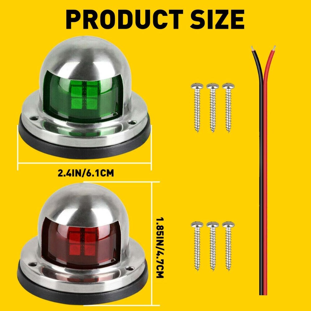 Pair Red & Green 8LED Navigation Lights Marine Bow Light Lamp for Boat Pontoon B
