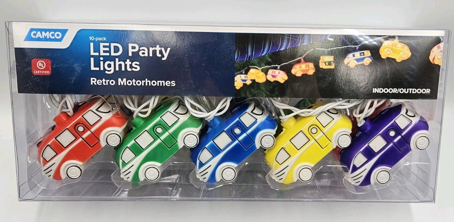 New Camco Retro Motorhomes Party String LED Lights 8ft Indoor Outdoor RV Life