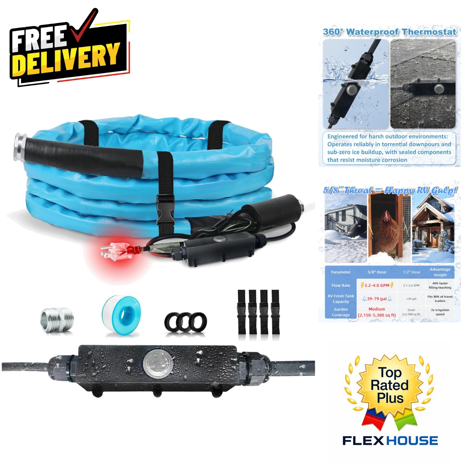 Self-Regulating Heated Water Hose 15FT – Safe Drinking Water, Prevents Freezing