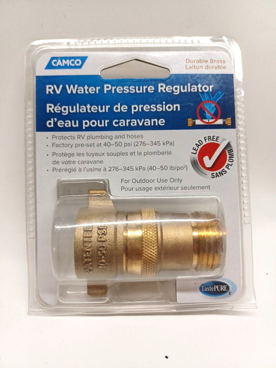 RV Water Pressure Regulator Camco 40055 Brass 40-50psi