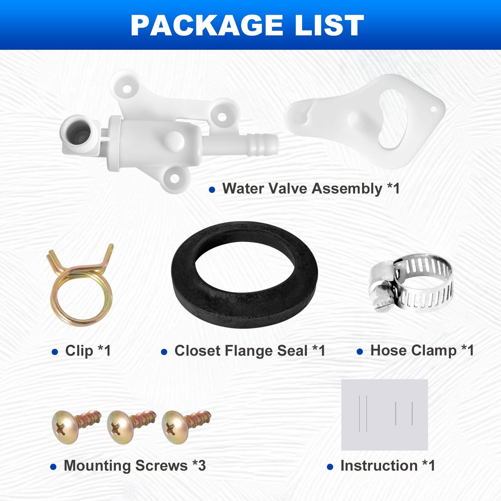 34100 RV Toilet Water Assembly Valves Kit with Hose Clamp White