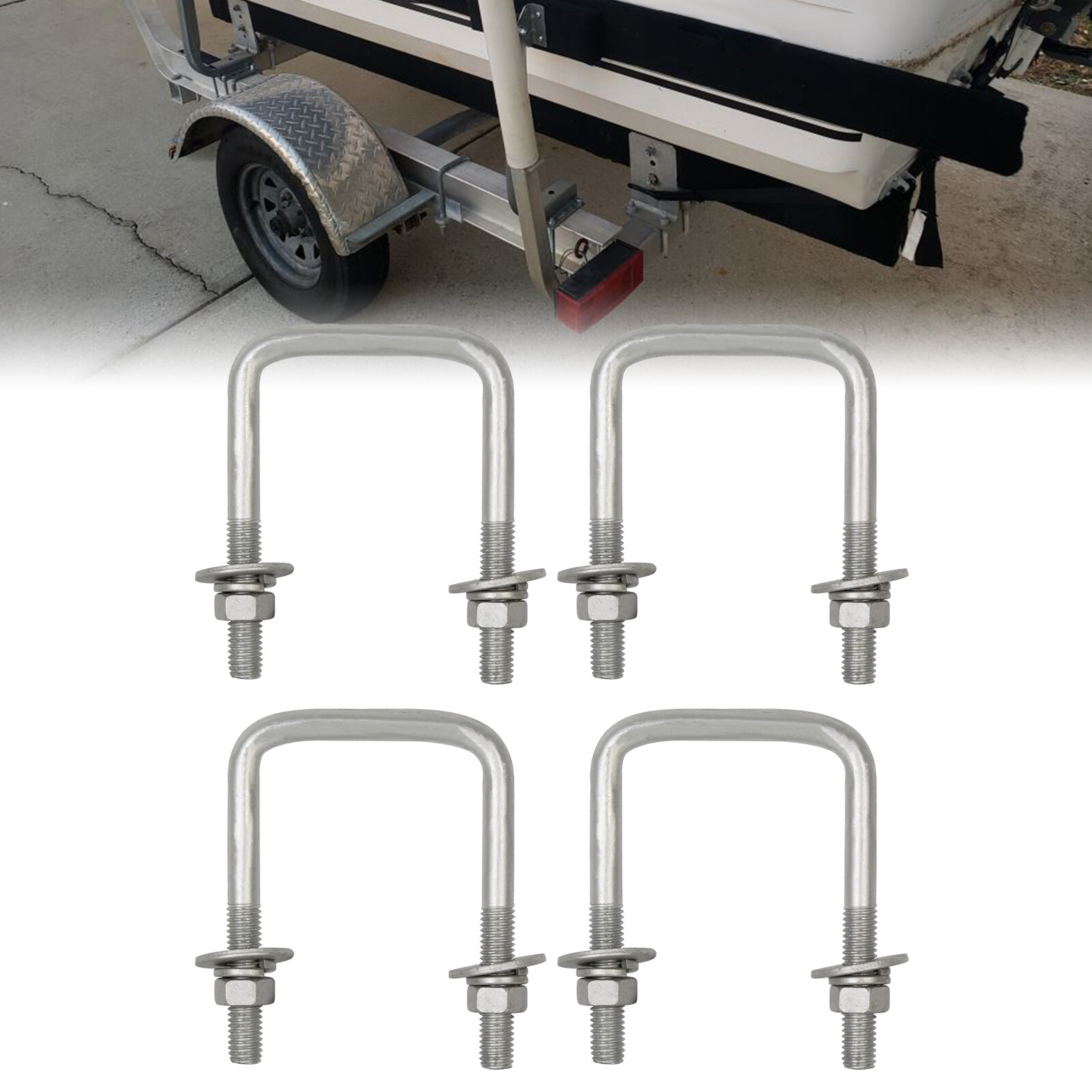 4pcs Boat Trailer Hot Dipped Zinc-Plated Square U-Bolt 1/2″ x 3-1/16″ x 4-5/16″