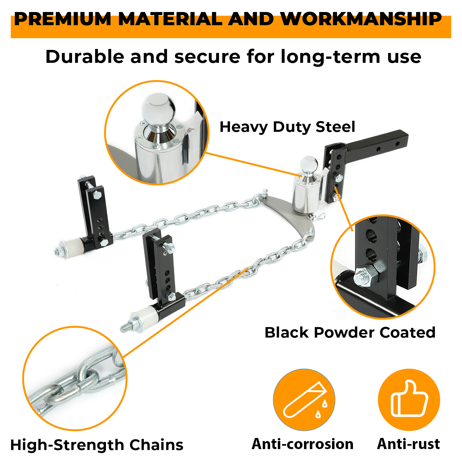Powder Coated & Chrome Weight Distribution Hitch For 2-5/16″ Ball 4″ Drop & Rise