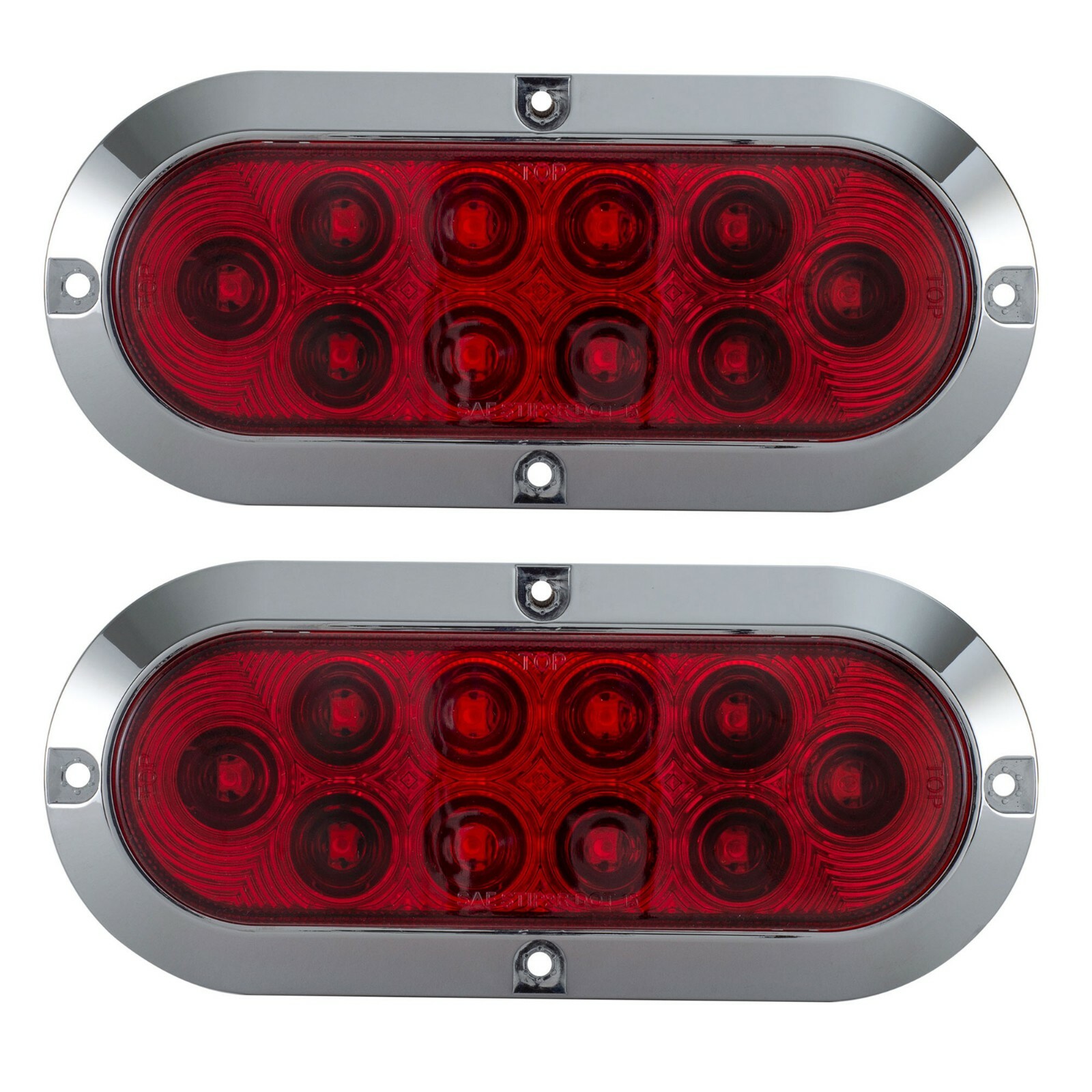 RecPro 6in Red Oval LED Stop Tail Turn Light Surface Mount Chrome (2 Pack)