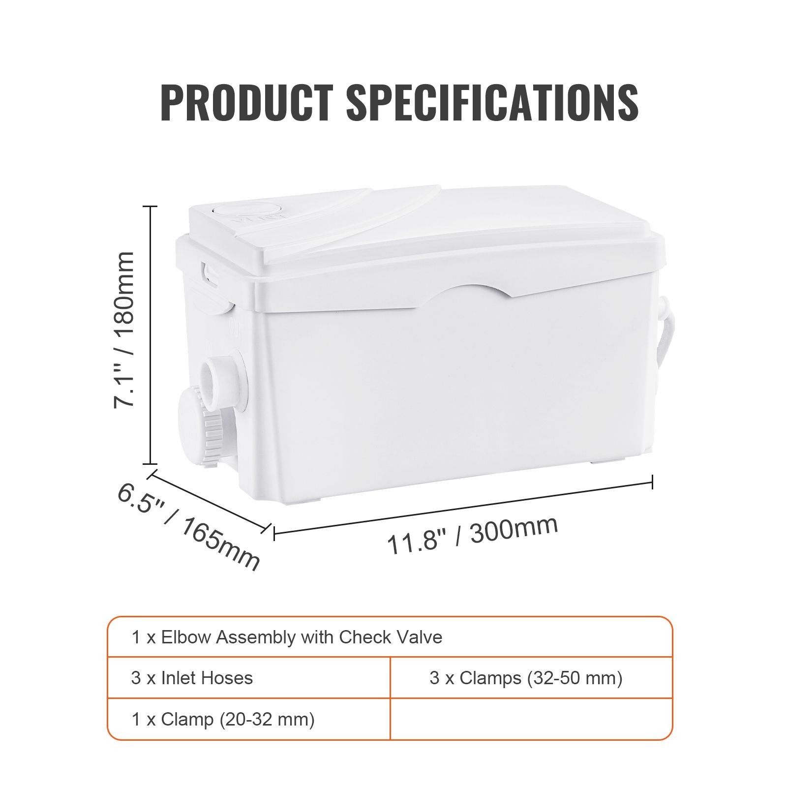 350W Macerator Sewage Pump 23ft Head, Upflush for Sink Shower Tub