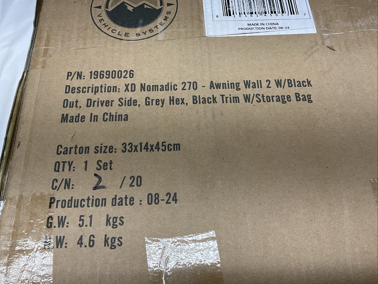 Overland Vehicle Systems 19690026 Xd Nomadic 270 Awning (Wall 2) W/Black Out