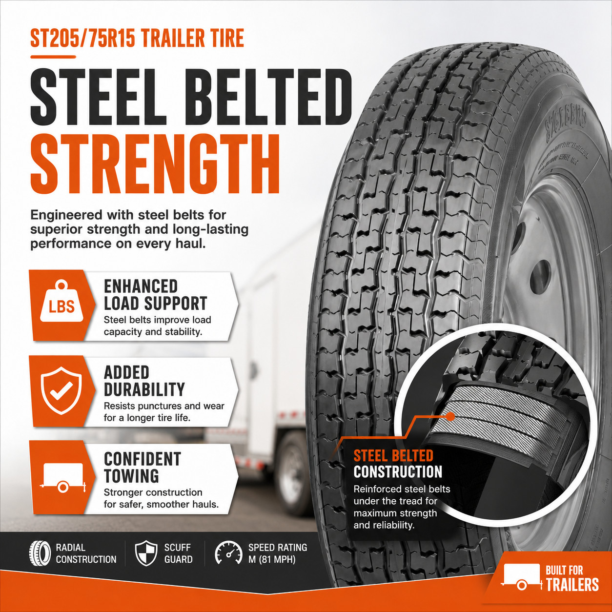 4PCS ST205/75R15 Boat Trailer Tires 8PR Radial Load Range D 205 75 15 All Season