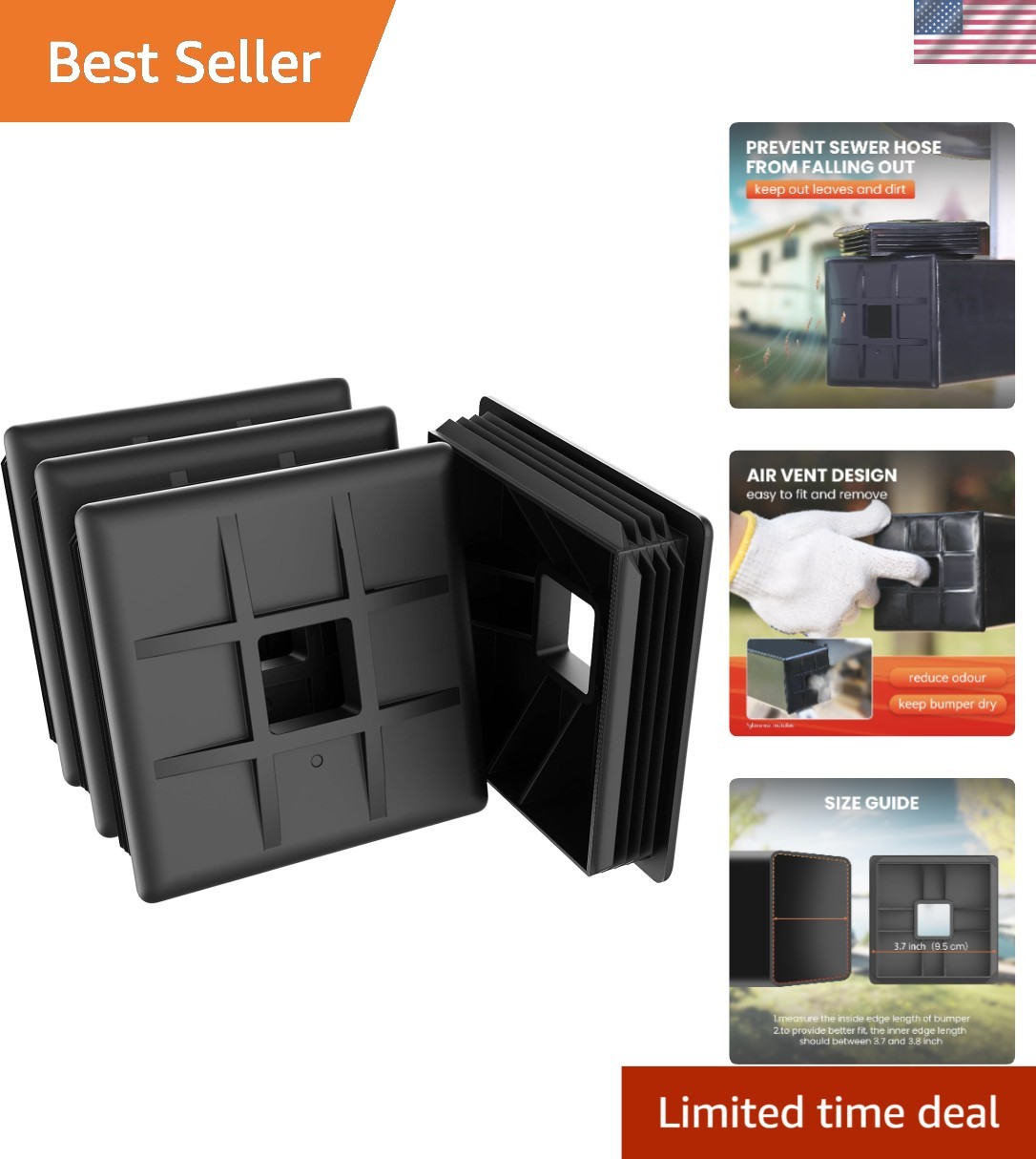 Secure Fit Black Bumper End Caps for RVs – 4 Pack, Protect Your Trailer