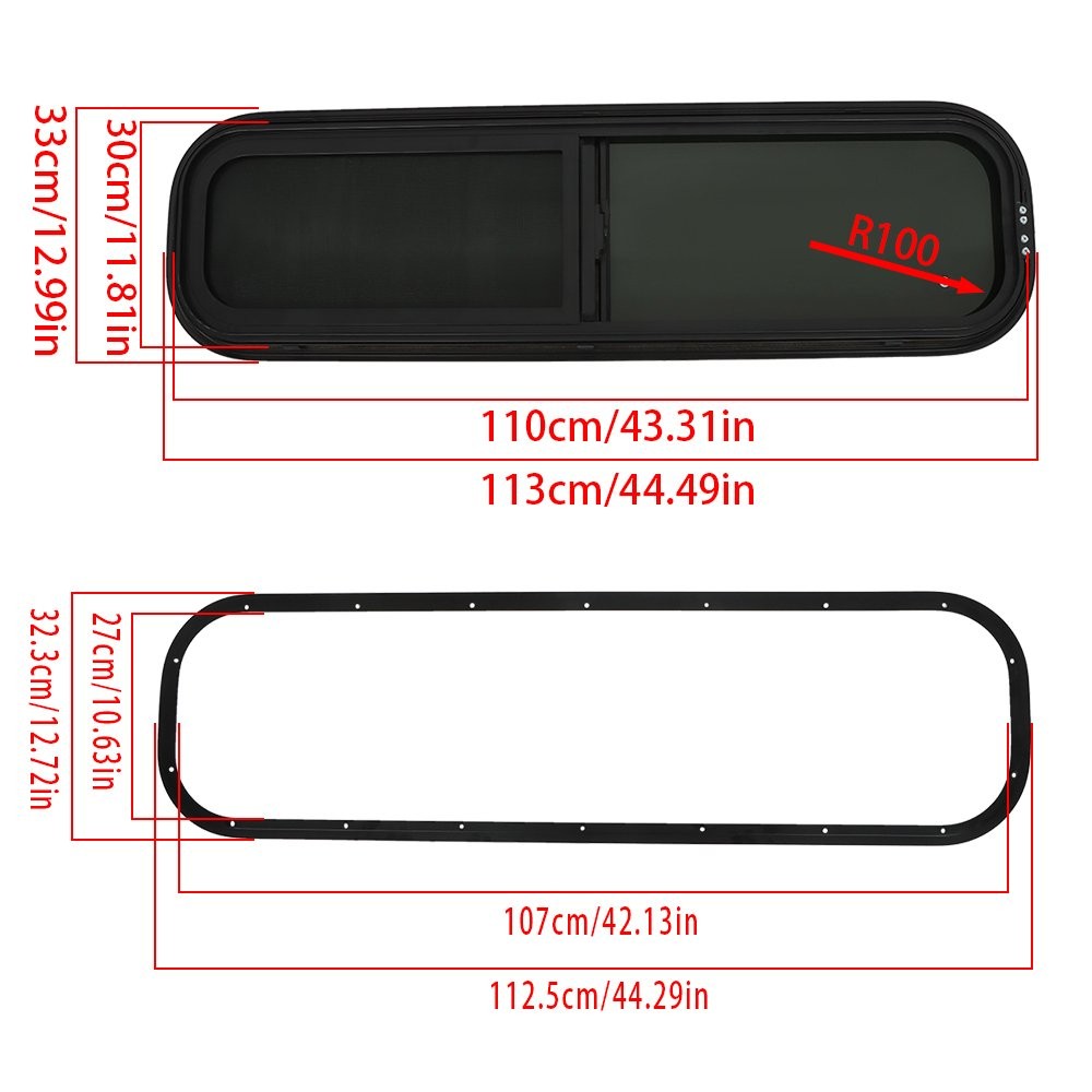 43″W x12″H or 22″H RV Window For Cargo Camper Motorhome Horizontal Slider Window