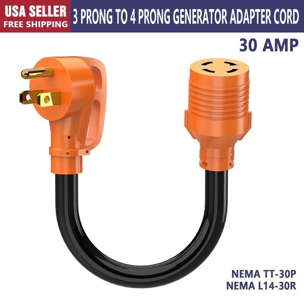 30A NEMA TT-30P Male to L14-30R Female 3 Prong to 4 Prong Generator Adapter Cord