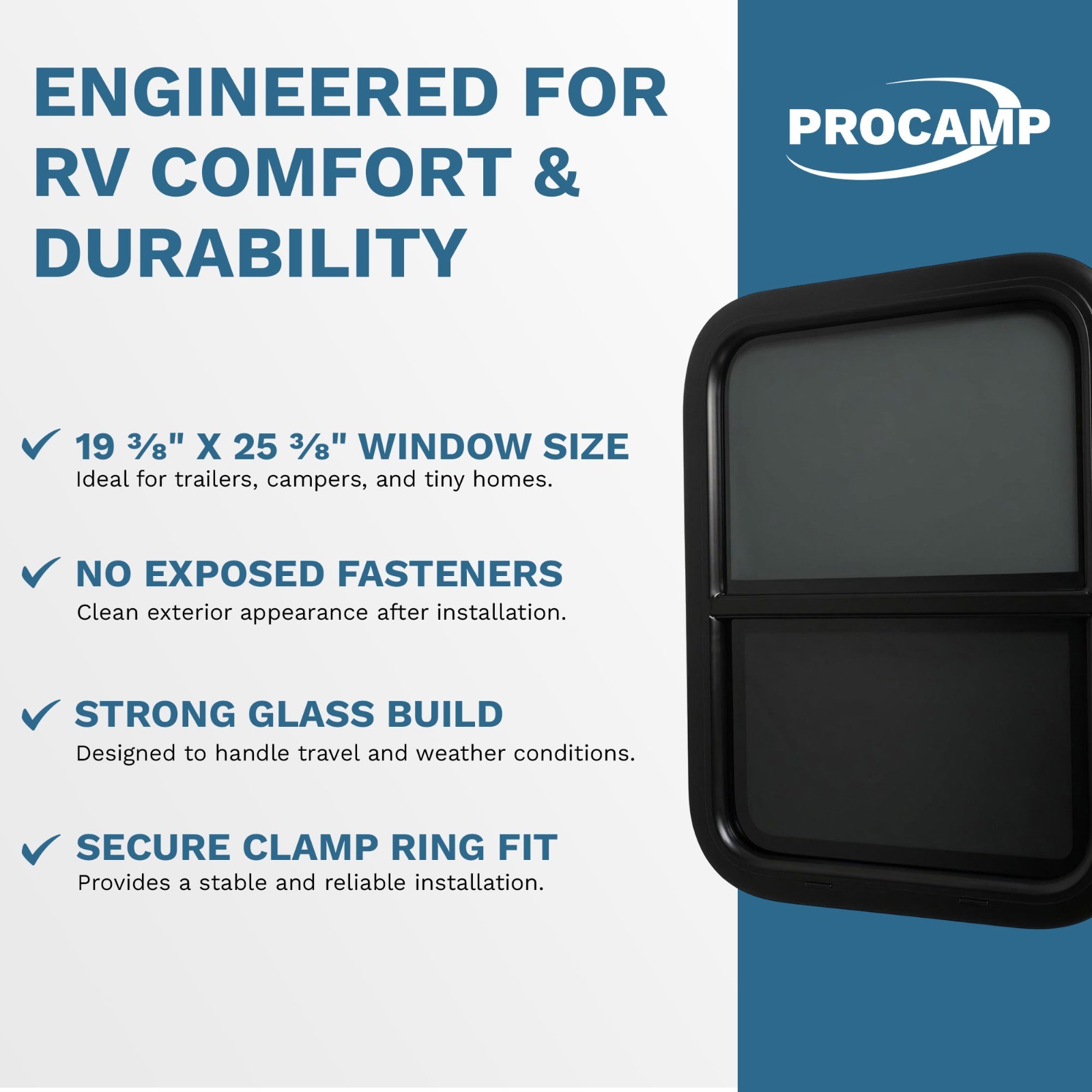 18″ Width x 24″ Height Vertical Slider RV Window Cargo Trailer W/ Screen