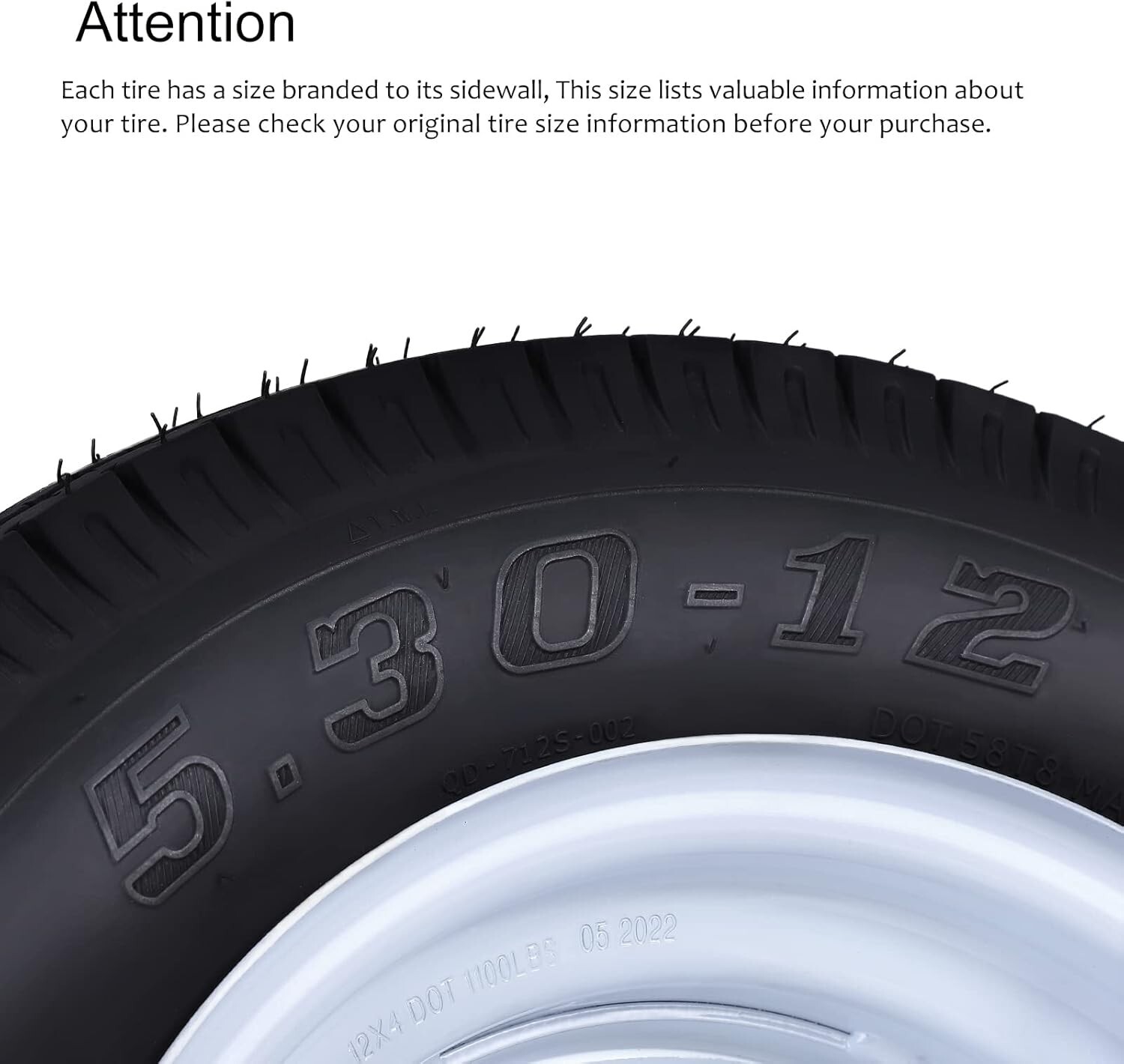 4 Pack 5.30-12 Trailer Tires with 12” Rims 4 Lug on 4″ Load Range C 6PR 6-Ply