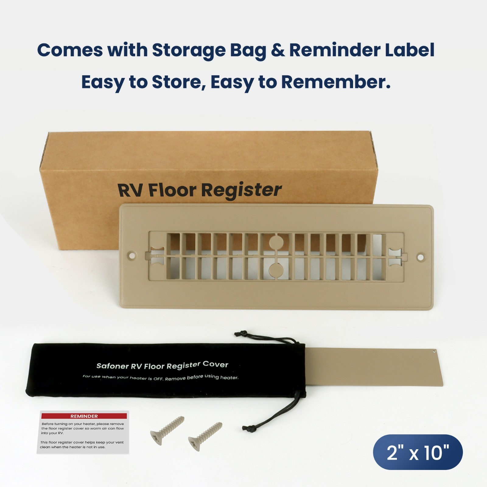 Safoner Aluminum RV Floor Register for 2″x10″ Vent with Removable Pet-safe Cover