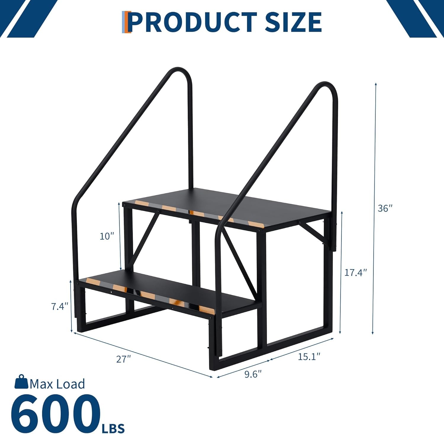 2/3/4 Heavy Duty RV Steps with Handrail 660LB Capacity Portable Outdoor Use