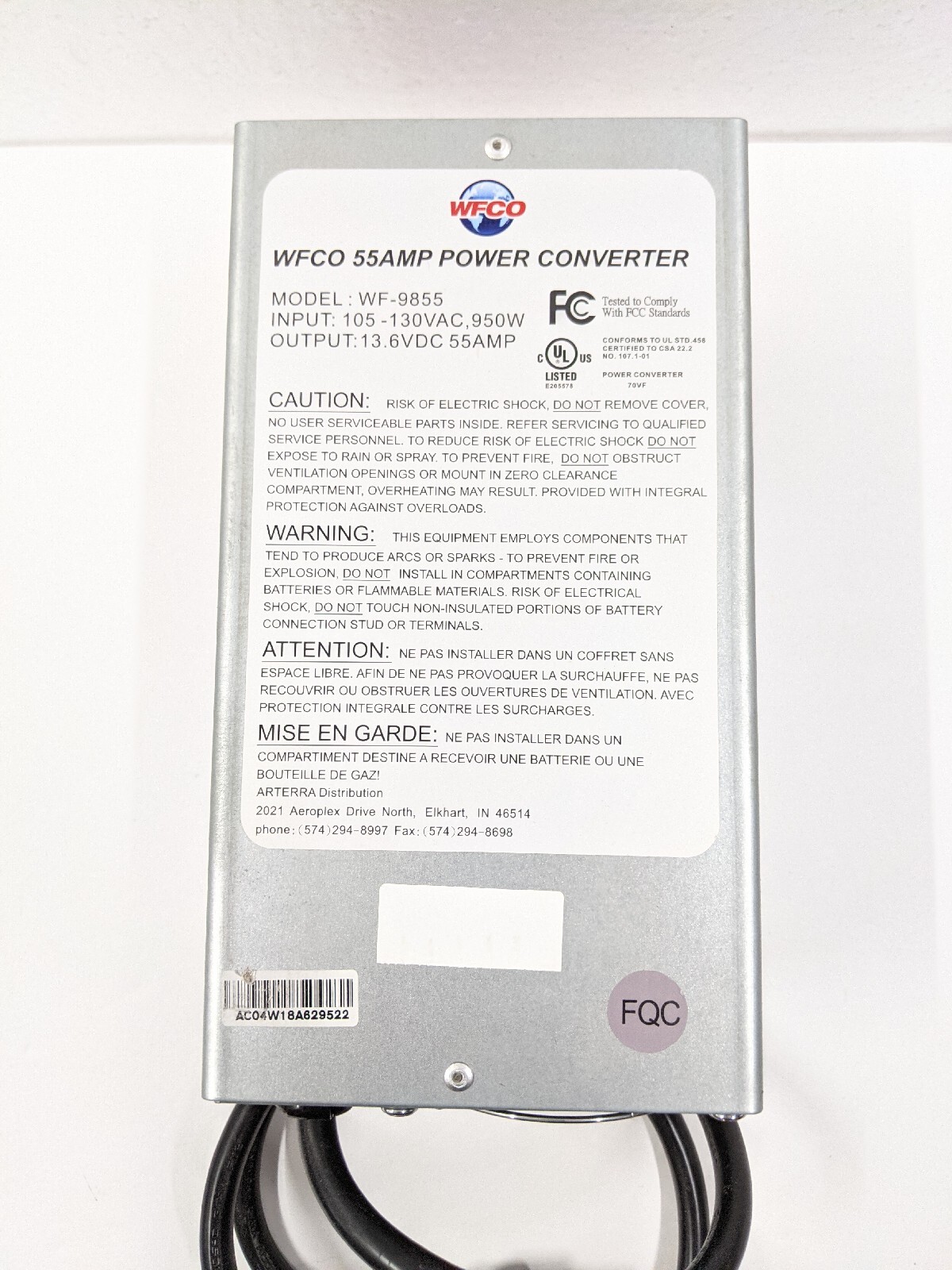 WFCO WF-9855 55Amp Deck Mount Power Converter Charger Switch 9800 Series (OB1)