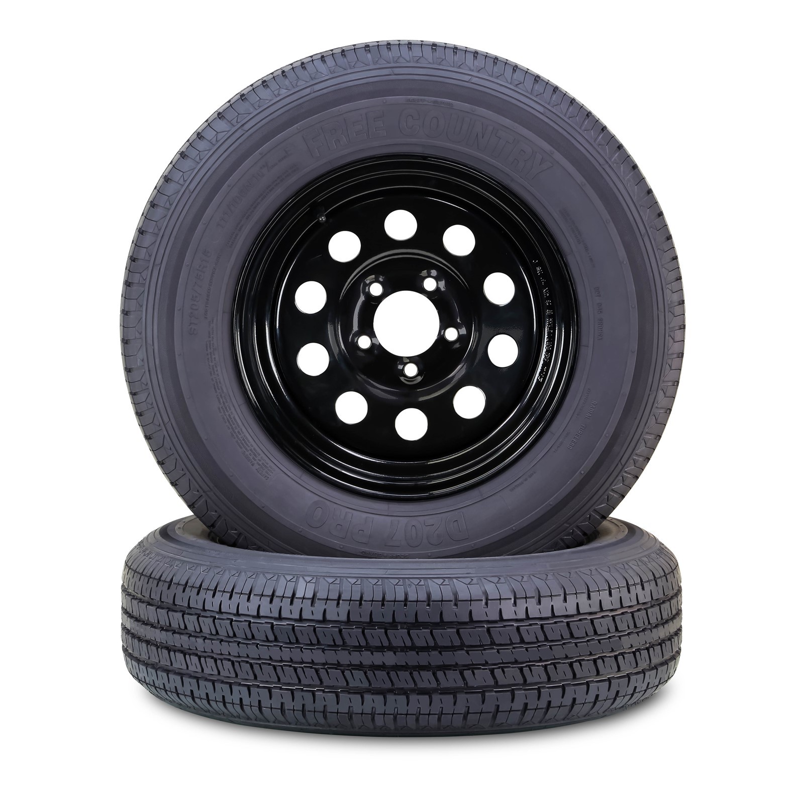 FREE COUNTRY Trailer Tire & Wheel ST205/75R15 10-Ply E w/5×5″ Black Mod Rim PK2