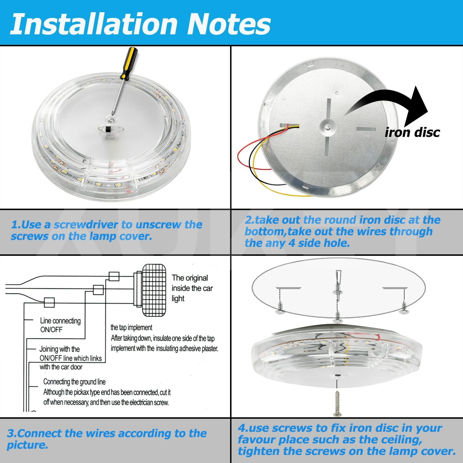 Interior LED Lights RV 12V Switched ROUND Ceiling Light Fixture Camper Trailer/