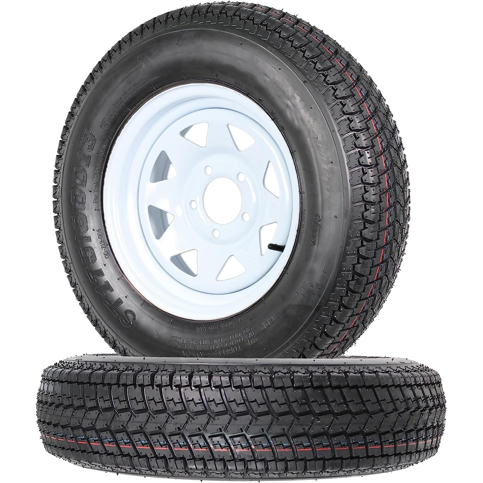 4 Pack ST175/80D13 Trailer Tire with 13″ Rims 175 80D13, 5 Lug 6PR, Load Range C