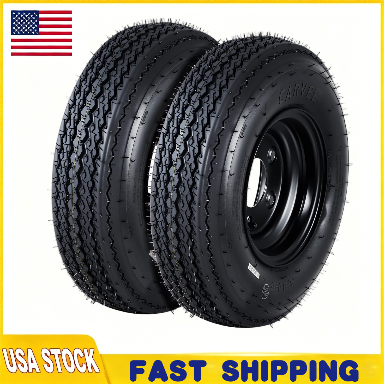 2 Set 5.30-12 Trailer Tires with Rims 5.30×12 5.3-12 530-12, 5 Lug on 4.5″6PR