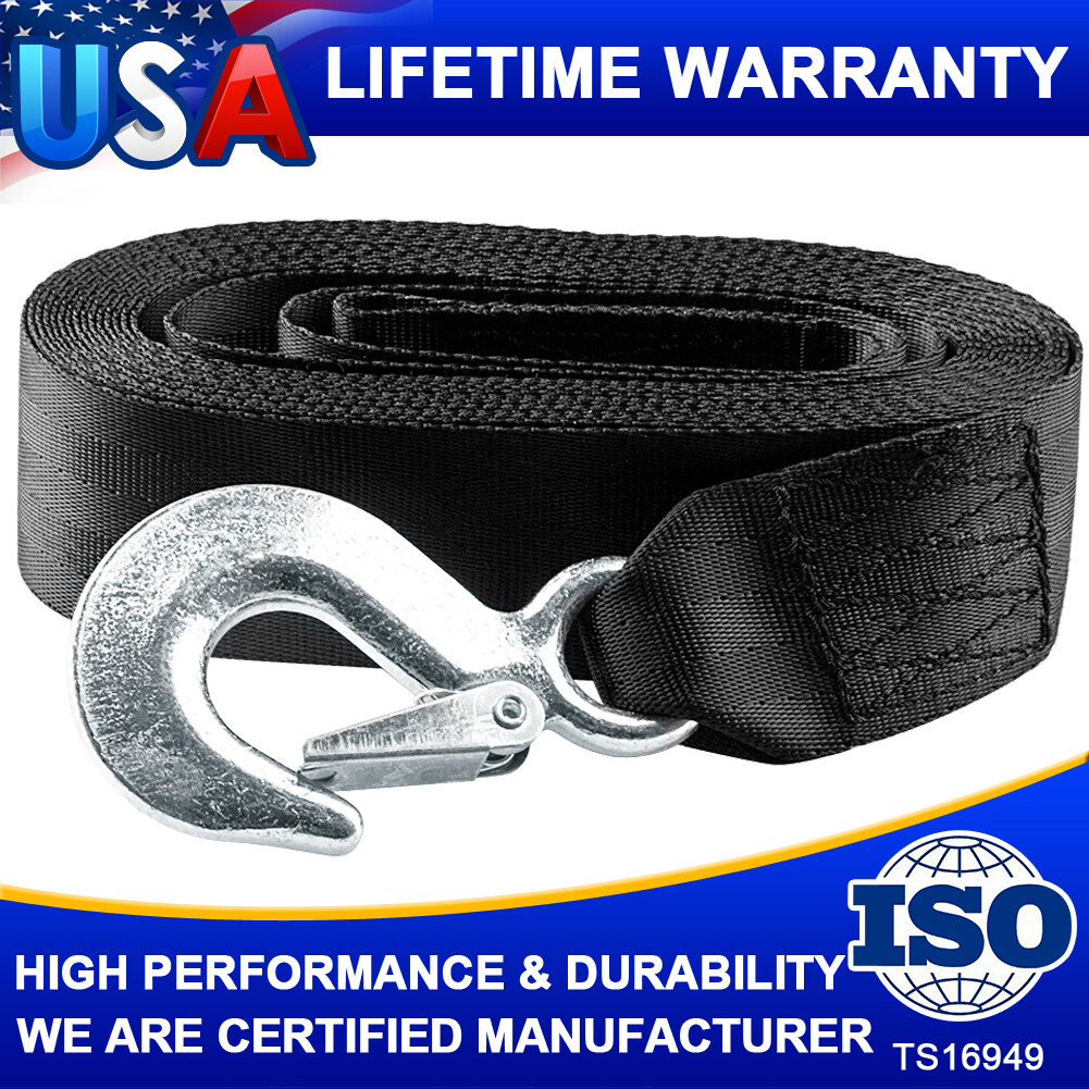 Hand Winch Belt Rope Hook Synthetic Strap for Car Boat Trailer 10000 LBS 6m*50mm