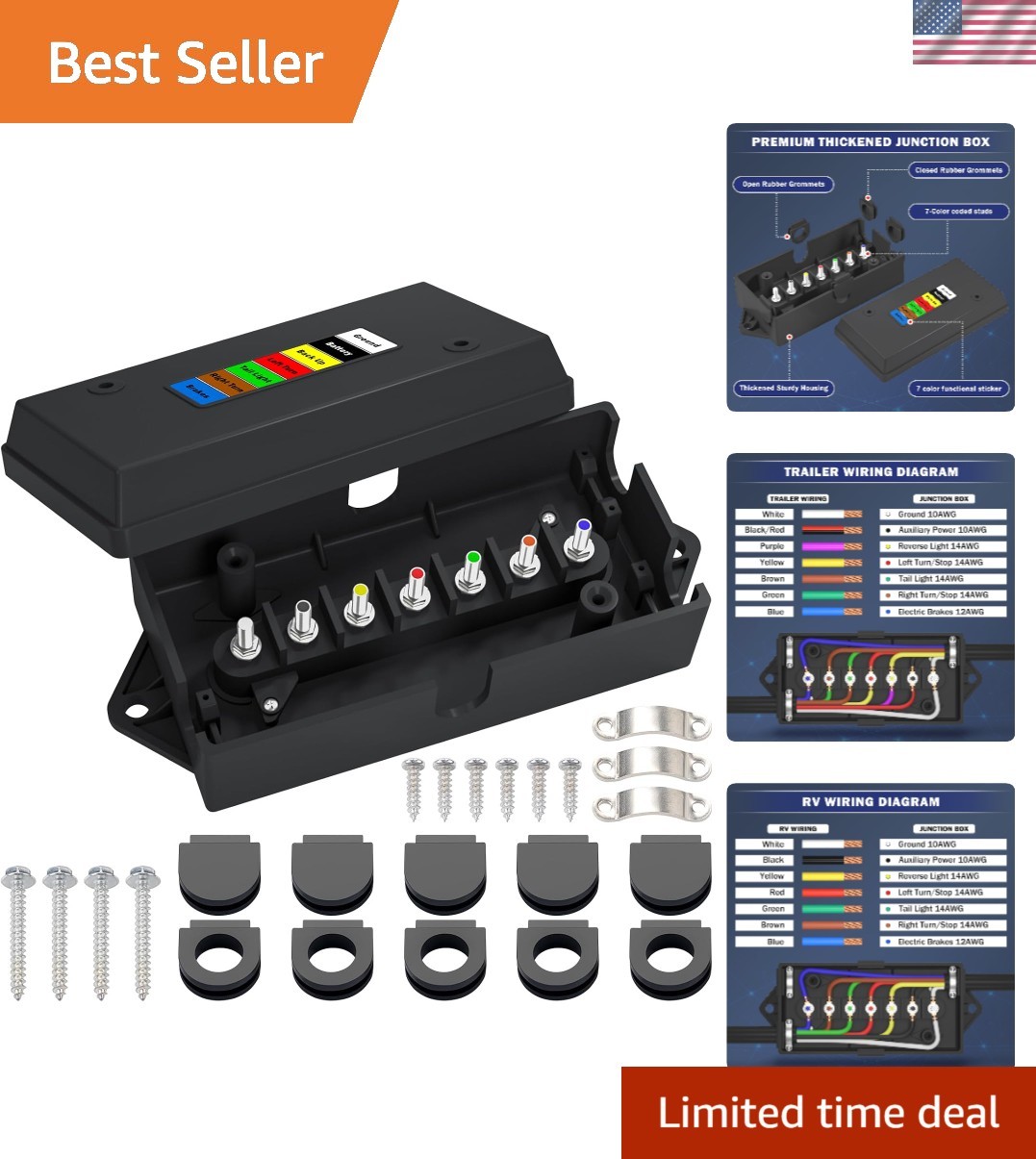 Complete 7-Pin Trailer Junction Box Set with Installation Accessories for RVs