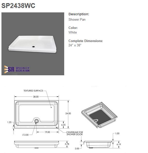Specialty Recreation SP2438WC RV Shower Pan 24″ x 38″ Center Drain White – ABS