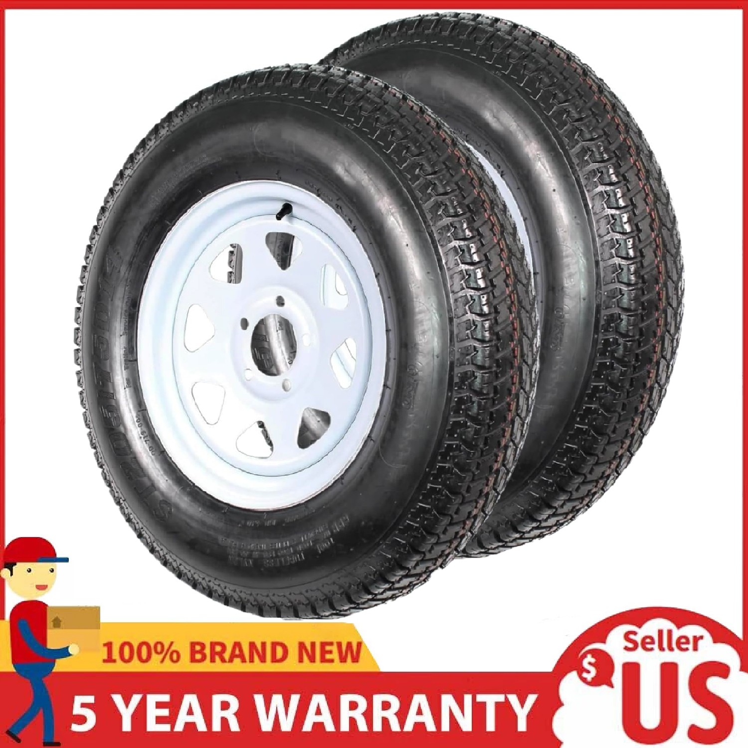 2PCS ST205/75D14 Trailer Tires on Rims 5 Lug on 4.5″ ,6PR 205 75 14 Load Range C
