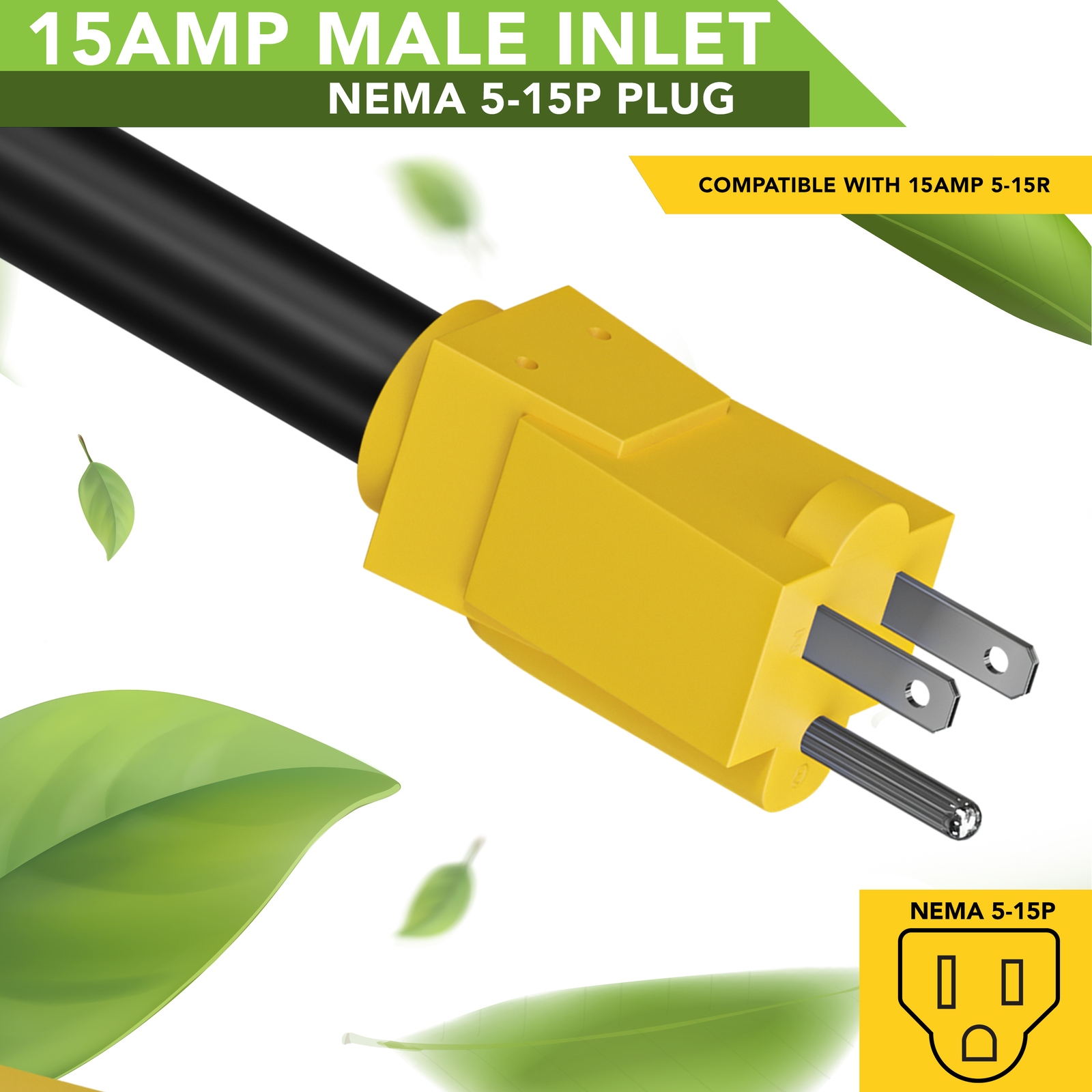 Female Dogbone Cord Adapter Cable for RV Camper Trailer 15A 15Amp Male to 50Amp