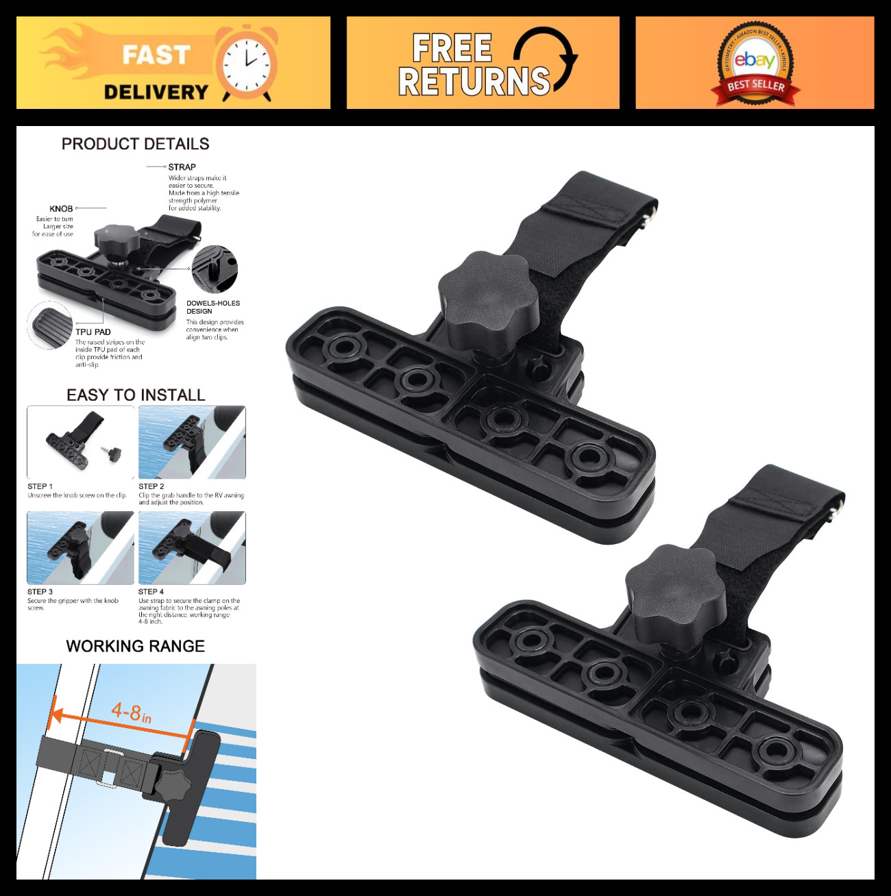 RV Awning Clamps – 6.25″ De-Flapper for Securely Fastening & Protecting Awnings