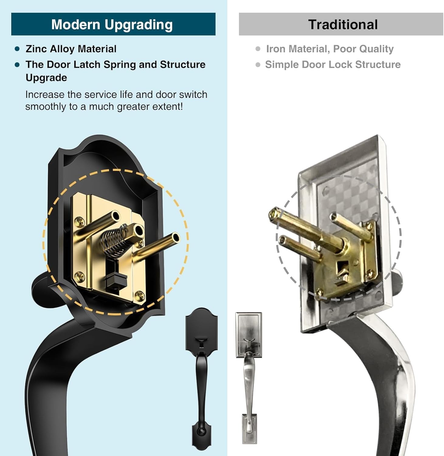 Black Front Door Handle and Deadbolt Set, Lock Set Matte